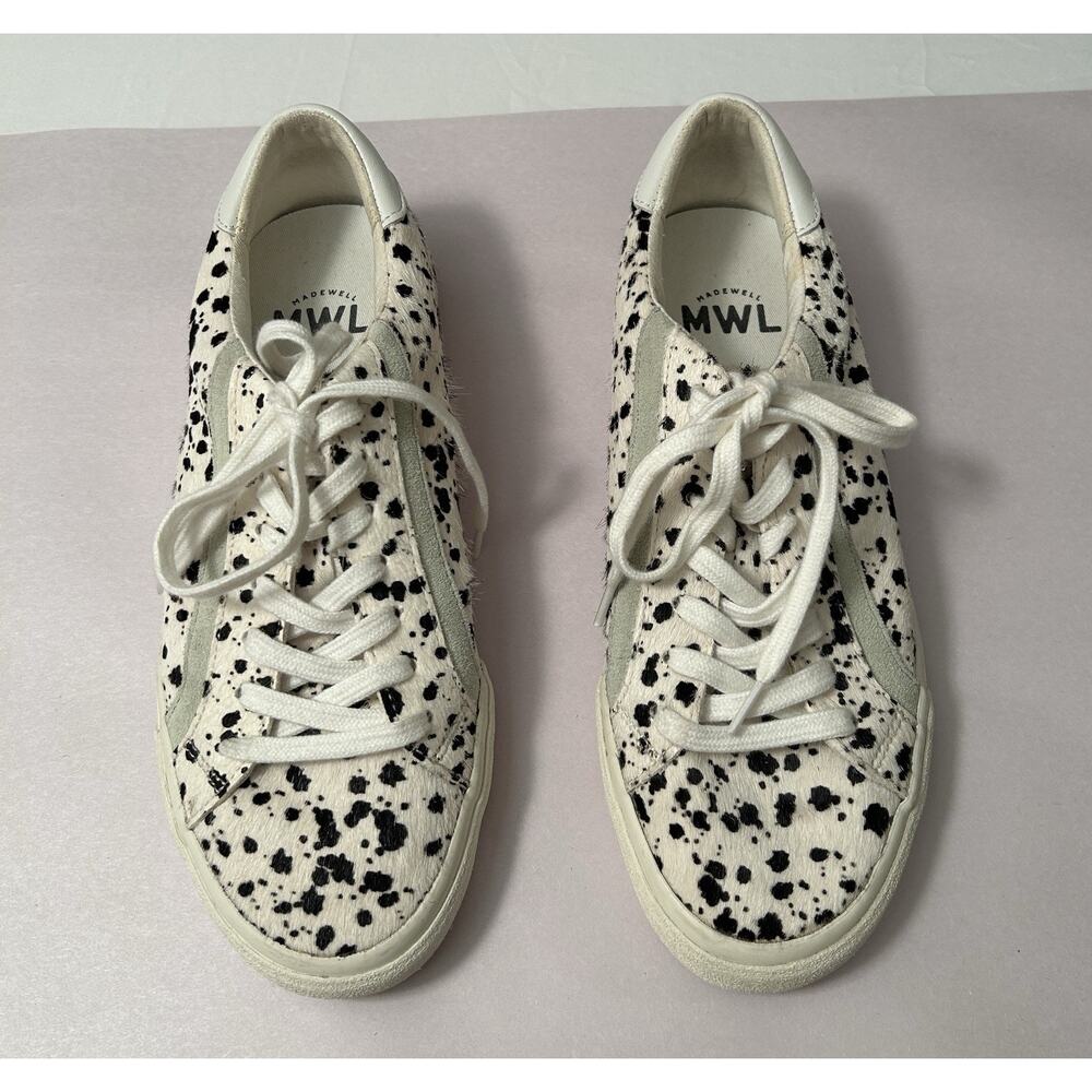 Madewell Leather And Calf Fur Animal Print Sidewalk Low-Top Sneakers Size 8.5